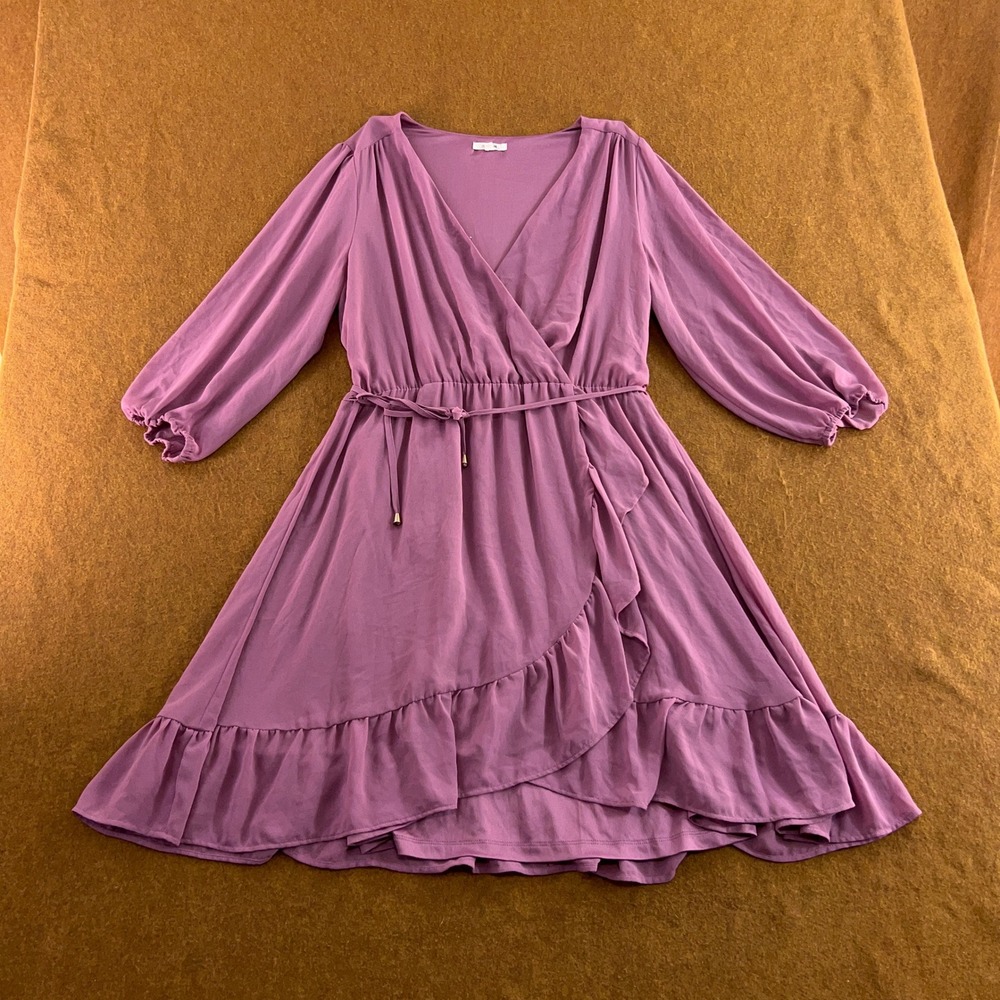 Maurices Womens Large Purple Ruffle Wrap V-Neck Long Sleeve Dress New
